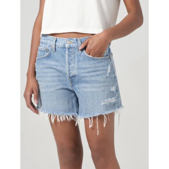AGOLDE Parker Long Shorts in Swapmeet Light Denim Boho Distressed Casual 23 NWT - Picture 1 of 11